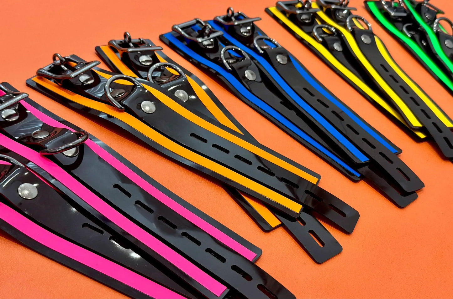 Custom Striped Bondage Collar and Cuffs - InmateGear