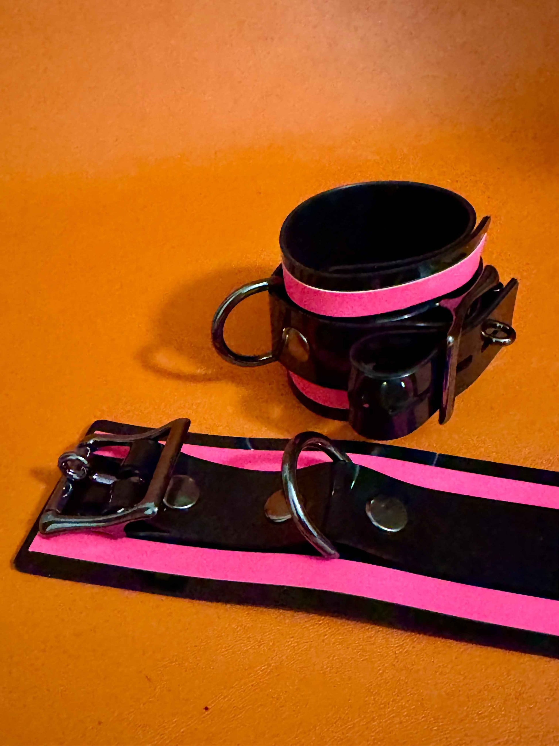 Custom Striped Bondage Collar and Cuffs