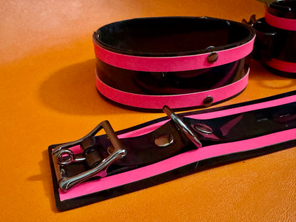 Custom Striped Bondage Collar and Cuffs